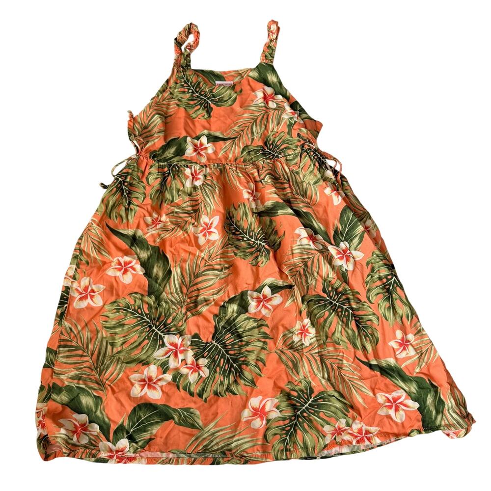 RJC Girls 14 Vibrant Orange Green Palm Leaf Rayon Dress
